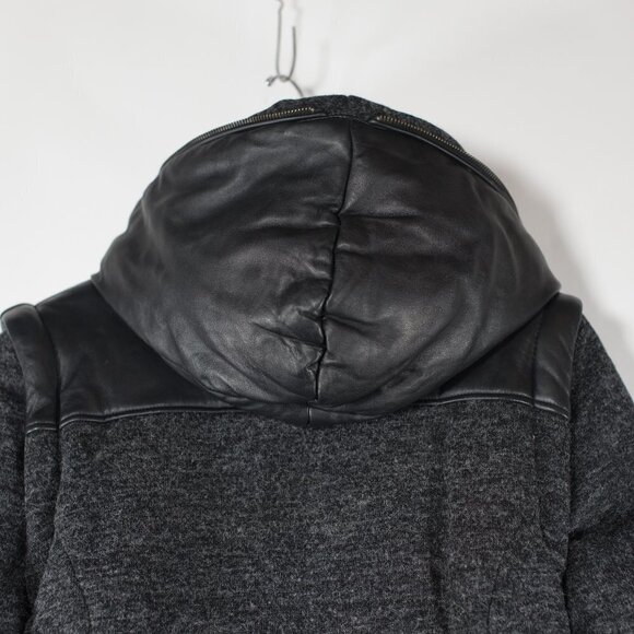 Lamarque Women's Size XS Black Gray Puffer Jacket Hooded Wool Leather Coat NWT - Picture 4 of 7